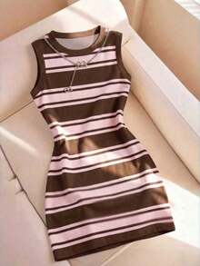 Vestido básico casual de ajuste ceñido con estampado de bloques de color y rayas - Multicolor 7 - Ver 5