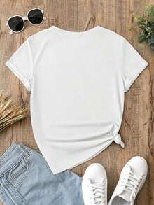 LUNE Women's Minimalist Casual T-Shirt With Skull And Flower Graphic Print, Crew Neck, Short Sleeve, Fitted. Loose-Fitting, Casual, And Versatile T-Shirt, Y2K Style. - 白色 - 查看 5