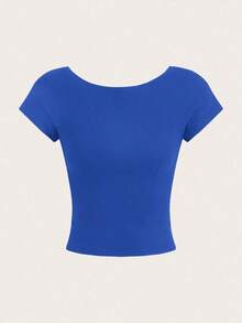 Set de 2 tops cortos de manga corta, escote redondo y espalda abierta, apropiados para verano - Multicolor 10 - Ver 7