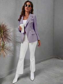 Blazer informal de unicolor de doble botonadura para mujer, chaqueta de verano para mujer, chaqueta morada, blazers para mujer - Púrpura polvoriento - Ver 5
