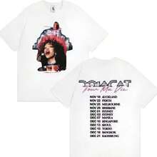 Mercancía de la gira mundial _M Vie_ de la cantante Doja Cat 2026 - Camisetas retro de alta calidad estilo Harajuku para hombre y mujer (1) 100% algodón - Blanco - Ver 6