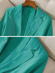 Blazer de lino de 3/4 de manga con cintura ajustable, diseño de botones, adecuado para ir al trabajo, eventos formales, fiestas elegantes, ropa de oficina - Primavera, Verano, Otoño - Azul 2 - Ver 4