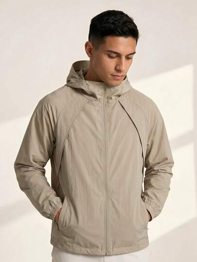 Driftmere Chaqueta con capucha ligera y empaquetable para hombres, abrigo de unicolor para deportes al aire libre y senderismo, para verano