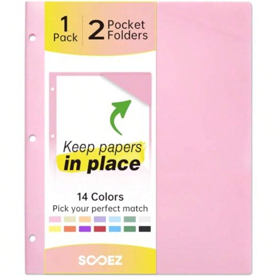 2-Pocket Folders Plastic Folders With Pockets 3 Hole Punched 1 Pack Pockets Folder For 3 Ring Binder With Labels Heavy Duty Binder Folder For Document Letter Size File Folder Pink - Hồng - Xem 1