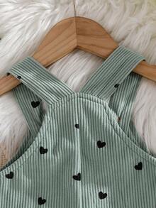 Pantalones de tirantes con estampado de corazón rojo y rayas rosas, estilo lindo y dulce para niñas bebé - Verde - Ver 5