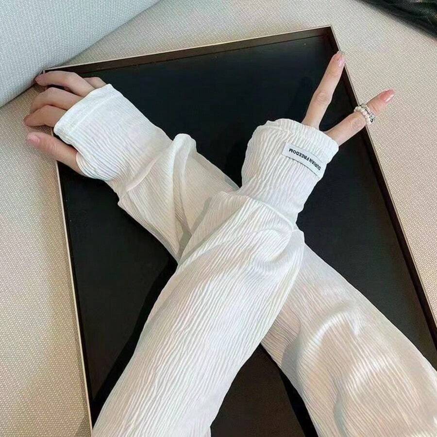 Women Loose Wrinkle Fake Layer Arm Covers, Summer Cooling Sun Protection Driving Sleeves
