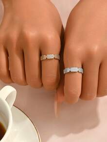 A Light Luxury Unique Hexagonal Full Set Zirconia Fashionable Couple's Ring For Women's Daily Valentine's Day Romantic Holiday Gift - Multicolor - View 5