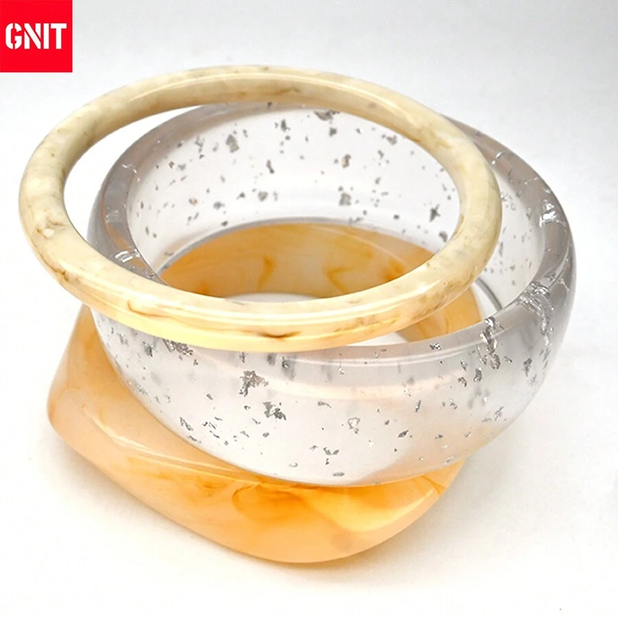 GNIT 3件/1件 透明樹脂手鍊，亮面多元素幾何設計，復古風度假時尚個性化手鍊