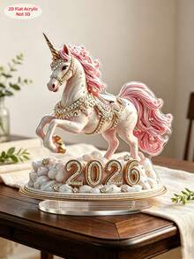 1pc 2026 Year Of The Horse Unicorn Acrylic Desktop Ornament,Colorful Colors, 2026 Graduation Keepsake Gift, Pink Unicorn Desk Decor, Cute Graduation Ornament Student Gift, Best Friend Gift, Teen Girl Room Decor, Graduation Souvenir - A - View 5