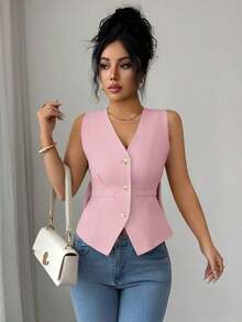Camiseta de tirantes de mujer de algodón a rayas con lazo y escote en V sin espalda.Ajustada y que realza la figura, muestra por completo el encanto femenino.Adecuada para otoño e invierno, es una opción ideal para citas, vacaciones, ir al - Rosa vieja - Ver 3