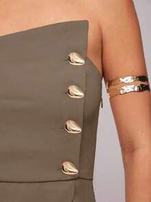 Set de 2 piezas: Top con diseño de aro asimétrico con decoración metálica + Pantalones de pierna recta, Uso elegante diario, Atuendo de oficina, Boda, Vacaciones, Cita, Fiesta, Ceremonia de graduación - Marrón 2 - Ver 4