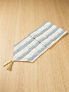 Coastal Light Blue & White Striped Table Runner With Tassel, Boho Farmhouse Textured Woven Dining Table Runner, Decorative Neutral Table Runner For Kitchen Living Room Wedding Party Indoor Outdoor Home Decor - Multicolor - View 10
