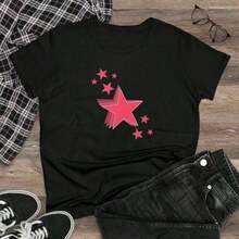 Camias de Alta Calidad en , Estampado de Estrellas Rosadas, Camias de Algodón de Peso Medio para Mujer, y Pequeñas, Artículos Versátiles Unisex Adecuado como regalo. playera de mujer. blusas>elegantes. Boho chic, 1 pieza. Adecuado para primavera, verano y otoño. - Negro - Ver 1