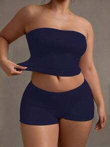 Camiseta sin tirantes sexy básica, top tubo ajustado de unicolor y elástico a la moda, adecuado para mujeres en todas las estaciones, casual negro de verano - azul real - Ver 9