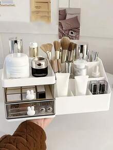 1pc Transparent Drawer Desktop Organizer, Suitable For Office, Student Desk And Other Scenes For Decoration And Storage, Cosmetic Display Rack - Applicable For Vanity, Office, Bathroom Accessories, Home, School, Dorm, Studio - Multicolor - View 3