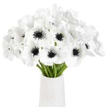 12pcs Artificial White Flowers, 11-Inch Silk Silver Lotus, PU Stems, Realistic Touch, White Petals Black Pistils, Suitable For Wedding Bouquets, Home Kitchen Party Table Decor - Multicolor - View 1