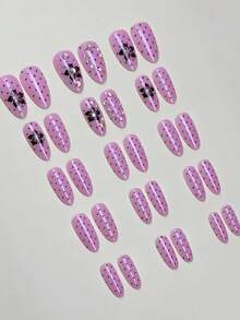 30pcs Press On Nails Wear Nails Almond Shaped Fake Nails, Polka Dot Nails,Cute And Simple Nails,AB Sparkling Diamond Decorative Nails,Flower Patterns Decorate Nails,Summer Nails,Y2K Nails,Full Coverage Glossy Daily Fake Nails, Reusable For Women, Easy To Wear And Remove, Equipped With Jelly Glue And Nail Filing Nail Supplies, Vacation ,Suitable For Parties, Dances, Etc - Multicolor - View 4