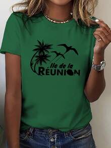 Camiseta casual esencial de manga corta y cuello redondo, con diseño de la Isla de Pascua, es perfecta para la primavera y el verano, diseñada para mujeres en suave algodón para uso diario en el verano. - Blanco - Ver 9