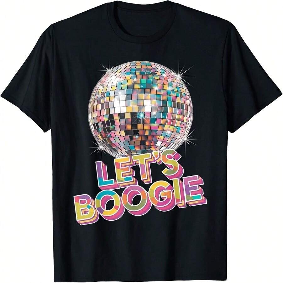 Disco Ball Vintage Retro Let's Boogie Fever Discoball Party T-Shirt - Negro - Ver 1