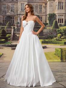 HEARBOBO Vintage Boho Backless Beaded Strapless A Line Wedding Dress Long Woven Fabric Bridal Gown White - White - View 8