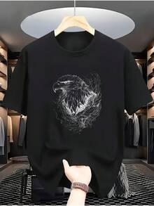 Limited Time Offer, Limited Quantities, Flash ! Women's Casual Shirts, Women's Polyester T-Shirts, Elegant Shirts. Short-Sleeve T-Shirt With Hand-Painted Eagle Design, Exquisite Artistic Design, Wild And Modern Style. - 黑色 - 查看 9