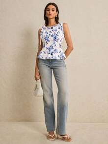 Blusa de cuadros verdes con cuello redondo, cintura con lazo y volantes en el bajo, hombros con lazo, para verano, tops de mujer, tops de verano, tops de concierto, tops de playa, tops con volantes, tops con lazo delantero, tops bohemios, tops de - azul real - Ver 5