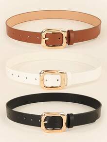 3pcs Gold Geometric Square Buckle Decor Retro Outdoor Style Women's Belt, Suitable For Dresses, Jeans And Plus Size Casual Wear - Multicolor - View 5
