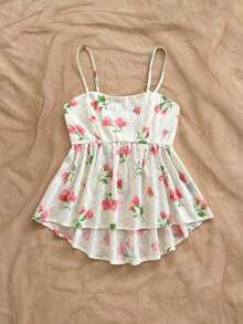 Camiseta sin mangas casual y linda para mujer, con textura de punto floral romántica y dulce, cintura elástica y bajo asimétrico suelto, color amarillo, para vacaciones de verano, graduación, boda, vuelta al colegio, fiesta de Pascua - Multicolor - Ver 4