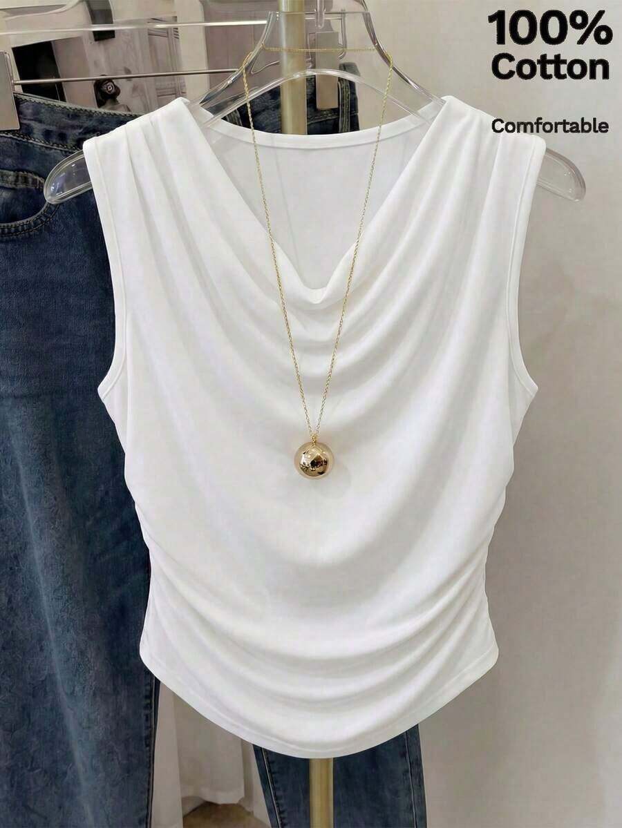 Blusa sin mangas blanca para mujer, adecuada para la oficina, de vuelta a la temporada escolar, otoño - Blanco 2 - Ver 1