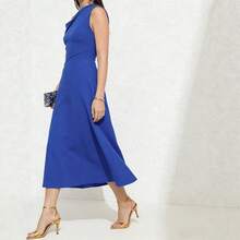 Vestido de fiesta de verano azul puro para mujer con hombros al descubierto estilo A elegante y delgado - Azul - Ver 2
