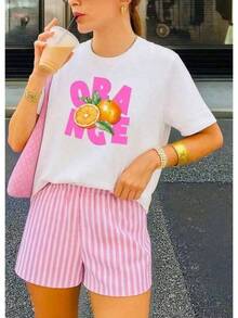 A Short-Sleeved T-Shirt With A Retro American Style, Loose Fit, Print (The Pants Are Just Style Suggestions), Thick Multicolored T-Shirt, 100% Cotton Material, Modern Print, Suitable For Both Men And Women, New Spring/Summer/Autumn Style, Breathable And Comfortable, Simple And Versatile, The Stylish Unisex Tropical Print T-Shirt Is Very Suitable For Holidays, Halloween And Mexican Independence Day Parties. - 白色 - 查看 1