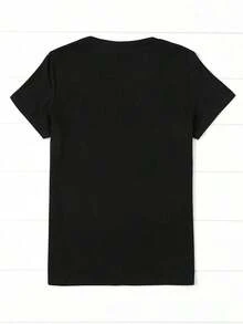 Camiseta Deportiva Casual de Talla Grande para Mujer, Camiseta con Estampado Floral de Rosas Rojas y Mariposas, Cuello Redondo Casual, Mangas Cortas, Tejido de Poliéster, Largo Regular, Camiseta para Todas las Temporadas. - Negro - Ver 2
