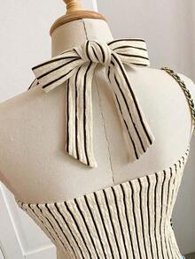 Top corto sin mangas con cuello halter y rayas, estilo callejero para mujer - Albaricoque - Ver 5