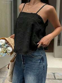 Top de tirantes de uso diario versátil y casual de unicolor para mujer - Negro - Ver 3
