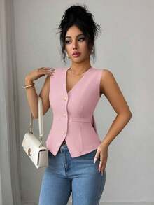 Camiseta de tirantes de mujer de algodón a rayas con lazo y escote en V sin espalda.Ajustada y que realza la figura, muestra por completo el encanto femenino.Adecuada para otoño e invierno, es una opción ideal para citas, vacaciones, ir al - Rosa vieja - Ver 6