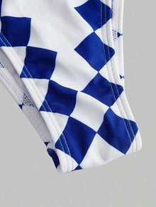 Swim Oasis 1 pieza Traje de baño de una pieza con estampado de palmeras tropicales azul y blanco para mujer, elegante y casual para cubrir en la playa y vacaciones - Azul y blanco - Ver 7