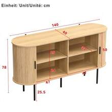 Modern MDF Sideboard With Roll-Up Doors, Aluminum Handles And Iron Legs – Versatile Storage Unit For Living Room, Dining Room And Modern Interiors - 自然色 - 查看 9
