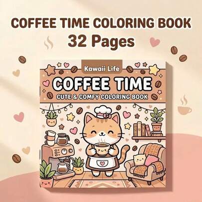 Sách tô màu Kawaii - 1 cuốn chất lượng cao, chủ đề Giờ uống cà phê, giấy siêu nhạy cảm, mờ đục giúp giảm căng thẳng và thư giãn, hình minh họa tinh tế và sống động, họa tiết dễ tô màu cho người mới bắt đầu, hoạt động thú vị cho thanh thiếu niên, người lớn và người cao tuổi - Món quà nghệ thuật hoàn hảo cho sinh nhật, ngày lễ và Giáng sinh