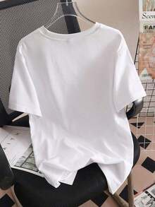 1 pieza de camiseta de algodón con estampado botánico para mujer, fresca, transpirable, de estilo casual natural, cuello redondo, personalizable con diseño de mariposa - Diseño "Tu Texto", cuello redondo casual, adecuada para todas las estaciones, camiseta para amantes de la naturaleza, declaración de derechos de los animales, ropa casual. |   Camisa Personalizable |   Camiseta de manga corta para niña con decoración de mariposa, ajuste cómodo, para uso diario en verano y vacaciones. - Blanco - Ver 3