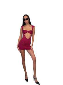 Mono trendy estilo chica atrevida, diseño bandeau con calados, tirantes sin mangas, tejido de alta elasticidad, corte ajustado y sexy al estilo euroamericano. - Rojo - Ver 4