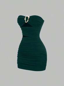 Vestido mini ajustado y sexy sin tirantes con hebilla de metal para mujer - Verde Oscuro - Ver 1