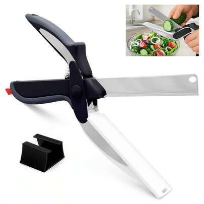 2 In 1 Kitchen Scissors For Food – Stainless Steel 9.5" Tomato Knife Chops Vegetables, Fruit, Cheese, Meat In Seconds | Dishwasher  Cutting Board Scissors With Safety Lock – Mess-Free Prep