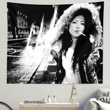 1件复古朋克风格挂毯，复古夜街亚洲女性吸烟照片墙挂装饰，Y2K暗黑独立风卧室客厅宿舍装饰 - 專輯C - 查看 1