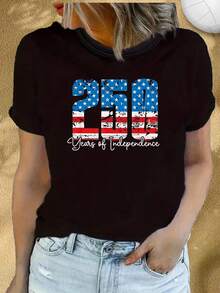 Camiseta con la bandera americana, 250 años de independencia, diseño patriótico negro para la celebración del Día de la Independencia, diseño artístico de sol y luna, camiseta suave y transpirable de cuello redondo para uso casual, manga corta - Negro - Ver 2