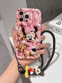 Disney Minnie Mouse Phone Case With Minnie Charm And Lanyard - Cute Minnie Protective Case With Giraffe Plush Toy And Pink 3D Background, Equipped With Delicate Mickey Decorative Lanyard And Beaded Bracelet For Easy Carrying, Compatible With IPhone 17, 16, 15, 14, 13, 12, 11 Pro Series, Ideal For Birthdays, Holidays, Anniversaries, Graduation Gifts, Or Any Special Occasion To Surprise Family, Friends, Classmates, And Loved Ones. - White - View 3