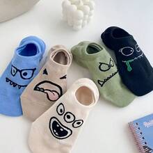 5雙趣味臉孔可愛卡通Ins風女款薄款低踝襪，防滑透氣夏季低口船襪 - 彩色 - 查看 4
