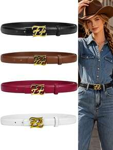 1/2 Stück modischer schlanker Taillengürtel, geometrischer Metallschnalle, minimalistischer vielseitiger Damengürtel, geeignet für Kleider, Jeans, Röcke als tägliches Casual Fashion Accessoire - Mehrfarbig - Übersicht 1