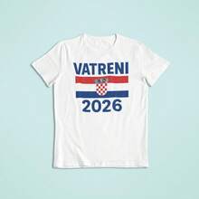 Unisex Crew Neck T-Shirt, Plus Size, Pure Cotton, Casual Style, Vatreni, World Cup 2026, Large - 白色 - 查看 12