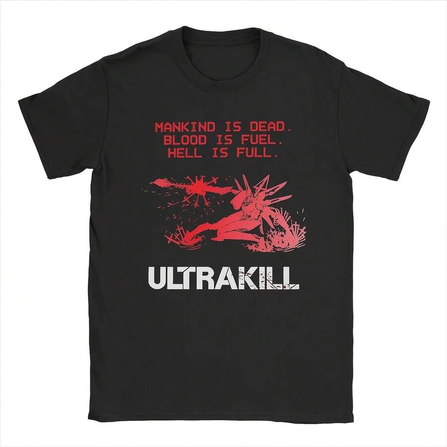 ULTRAKILL T-Shirt, Retro Graphic Design From The Video Game Mankind Is Dead Blood Is Fuel Hell Is Full, Short Sleeve Cotton T-Shirt For Men And Women - 款式 - 查看 1