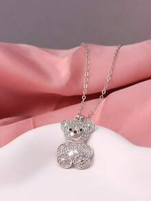 1pc Gold/Silver Rhinestone Bear Pendant Necklace, Sweet & Cute Clavicle Chain, Versatile Accessory For Campus, Date, Daily Wear, Great Gift For Girlfriend - Multicolor - View 7